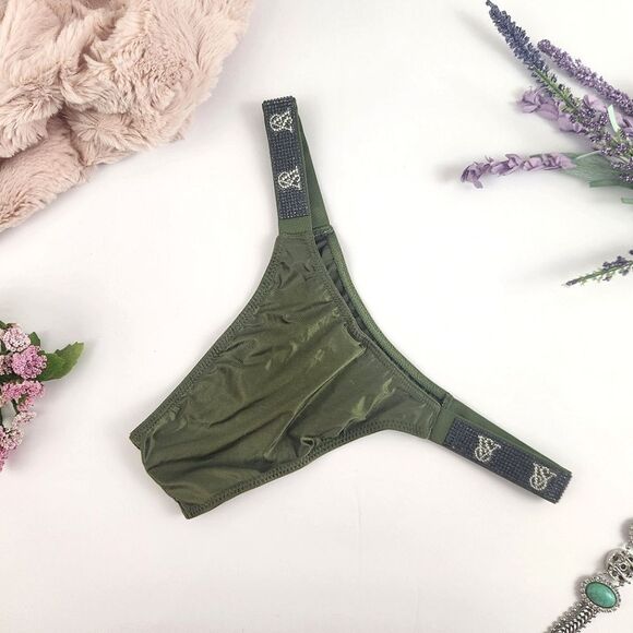 EXTRA SMALL {Victoria's Secret} Green {Rhinestones} Straps Panty - Picture 2 of 5